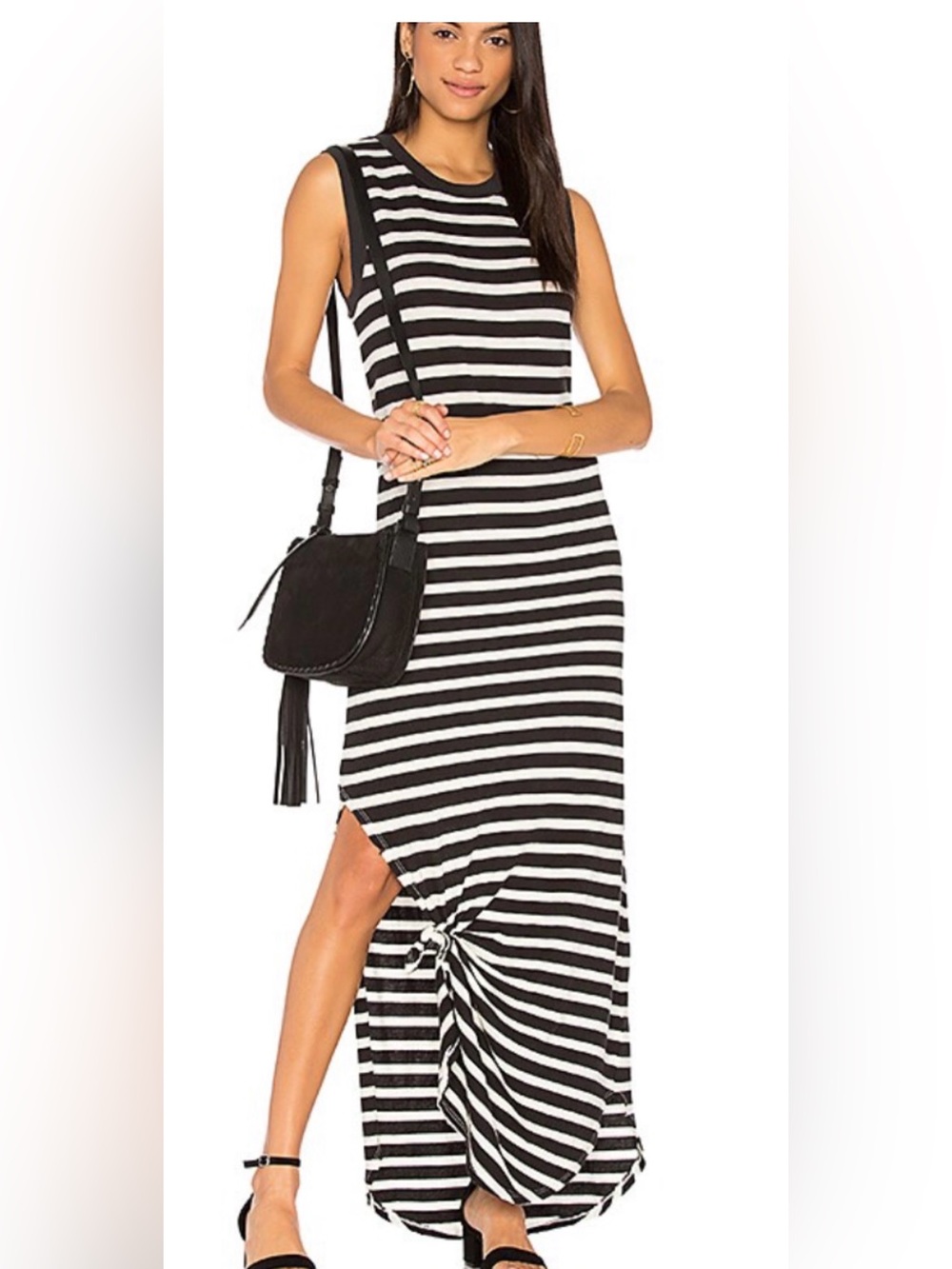 The Great NWT Knotted Tee Dress in Black & Cream Stripe